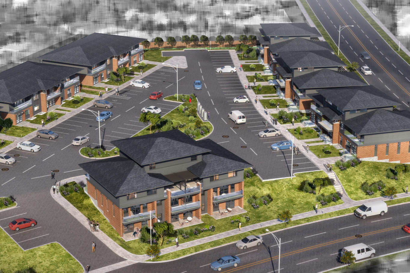 Rendering of aerial view of housing development